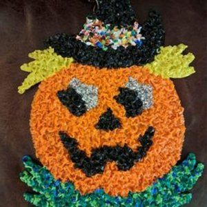 Lot1 Vintage Melted Plastic Popcorn Halloween Scarecrow Witch Pumpkin wall decor